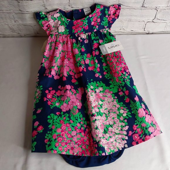 'CARTERS' 2-PIECE LINED 'BURSTING BOUQUET' FLORAL DRESS & BLOOMERS SET - Picture 8 of 14